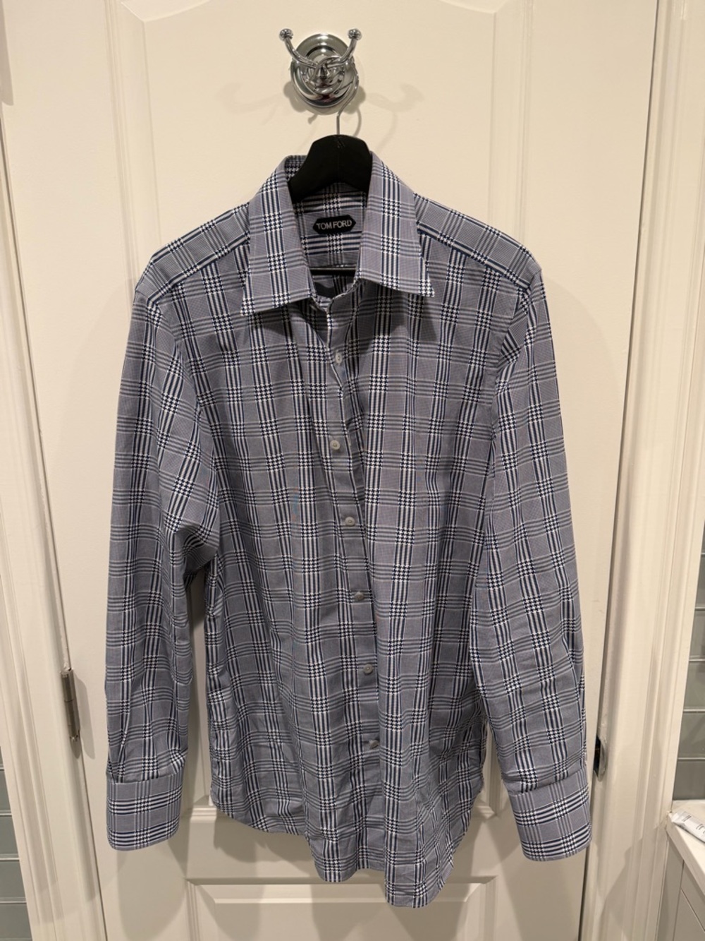 Tom Ford Light Blue Plaid Long-Sleeve Dress Shirt